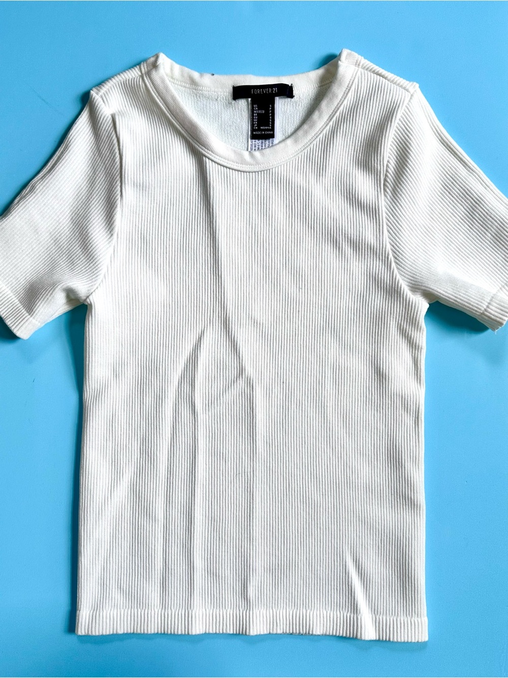 Forever 21 Cream Ribbed Short Sleeve Tee